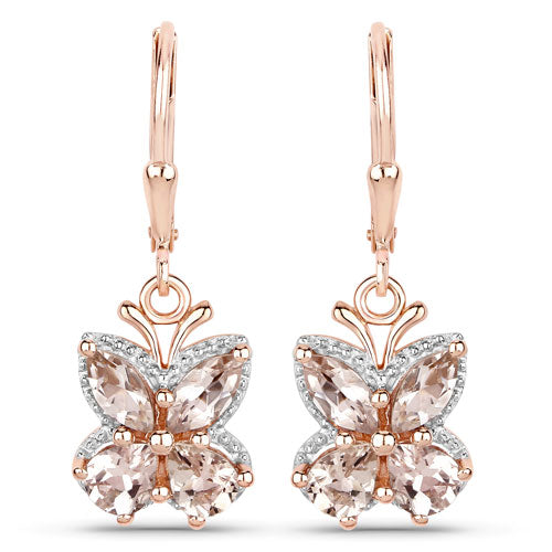Bids.com 18K Rose Gold Plated 1.88 Carat Genuine Morganite .925 Sterling Silver Earrings Earrings White Smoke Default Title