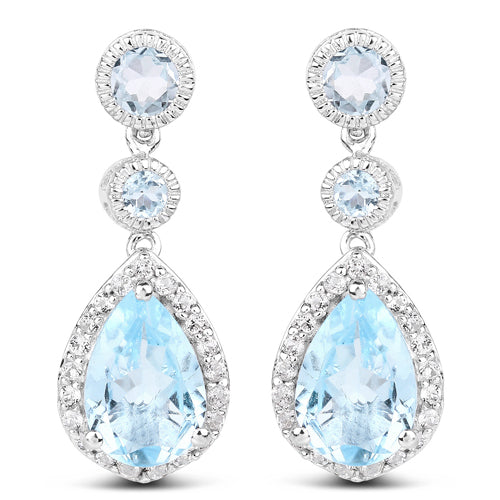 Bids.com 9.46 Carat Genuine Blue Topaz and White Topaz .925 Sterling Silver Earrings Earrings White Smoke Default Title