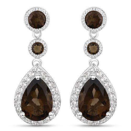 Bids.com 7.34 Carat Genuine Smoky Quartz and White Topaz .925 Sterling Silver Earrings Earrings White Smoke Default Title
