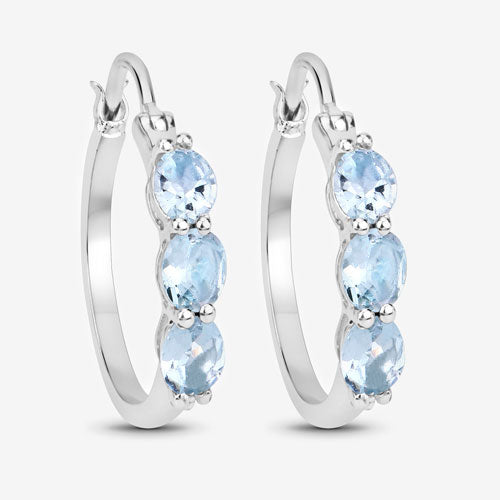 Bids.com 1.75 Carat Genuine Aquamarine and White Diamond .925 Sterling Silver Earrings Earrings White Smoke