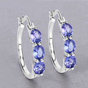 Bids.com 1.99 Carat Genuine Tanzanite and White Diamond .925 Sterling Silver Earrings Earrings Dark Gray
