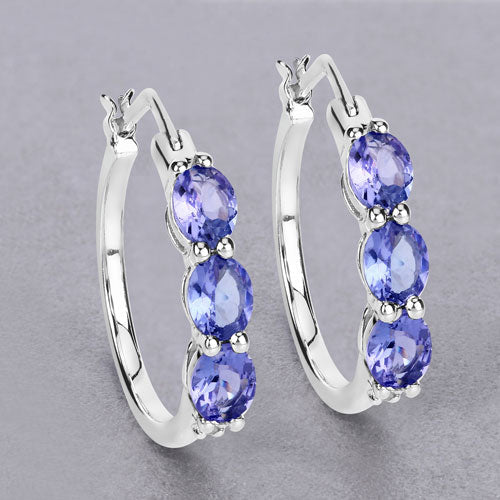 Bids.com 1.99 Carat Genuine Tanzanite and White Diamond .925 Sterling Silver Earrings Earrings Dark Gray