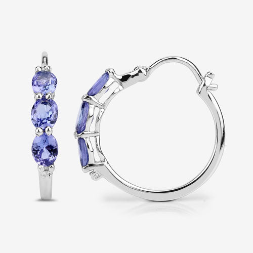 Bids.com 1.99 Carat Genuine Tanzanite and White Diamond .925 Sterling Silver Earrings Earrings White Smoke