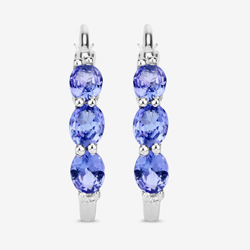 Bids.com 1.99 Carat Genuine Tanzanite and White Diamond .925 Sterling Silver Earrings Earrings White Smoke
