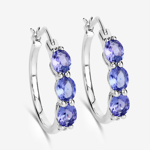 Bids.com 1.99 Carat Genuine Tanzanite and White Diamond .925 Sterling Silver Earrings Earrings White Smoke