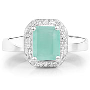 Bids.com 1.73 Carat Genuine Emerald & White Topaz .925 Sterling Silver Ring Rings White Smoke size 5.00,size 6.00,size 7.00,size 8.00,size 9.00