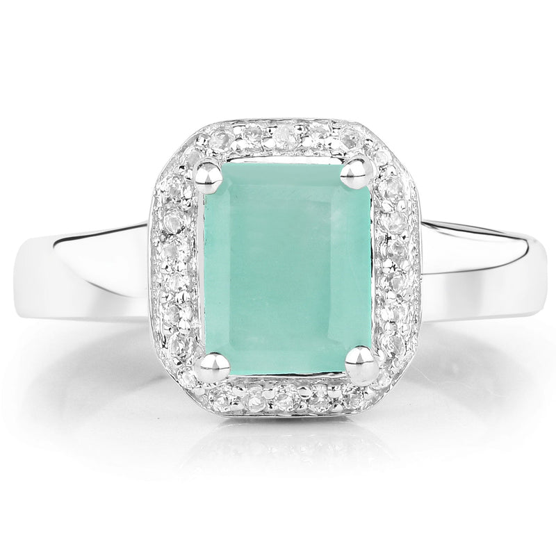 Bids.com 1.73 Carat Genuine Emerald & White Topaz .925 Sterling Silver Ring Rings White Smoke size 5.00,size 6.00,size 7.00,size 8.00,size 9.00