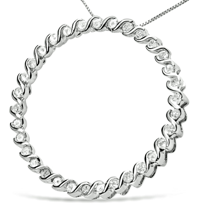 Bids.com .925 Sterling Silver 3/4 Cttw Round Diamond Spiral Curved Circle Pendant 18" Necklace (I-J Color, I3 Clarity) Necklaces White Smoke White.Sterling Silver / 18