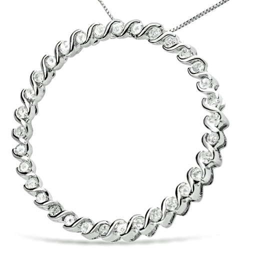 Bids.com .925 Sterling Silver 3/4 Cttw Round Diamond Spiral Curved Circle Pendant 18" Necklace (I-J Color, I3 Clarity) Necklaces White Smoke White.Sterling Silver / 18