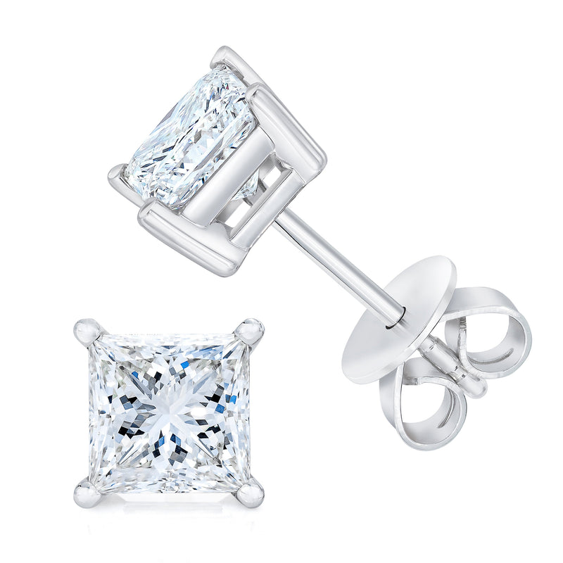 Bids.com 14K White Gold 1.00 Cttw Princess-Cut Square Near Colorless Diamond Classic 4-Prong Solitaire Stud Earrings (G-H Color, SI1-SI2 Clarity) Earrings White Smoke White.Gold / 1