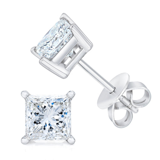 Bids.com 14K White Gold 1.00 Cttw Princess-Cut Square Near Colorless Diamond Classic 4-Prong Solitaire Stud Earrings (G-H Color, SI1-SI2 Clarity) Earrings White Smoke White.Gold / 1