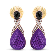 Bids.com 18K Rose Gold Flash Plated .925 Sterling Silver Purple Enamel 1/5 Cttw Round Pave-Set Diamond and 5.5 x 4mm Pear-Shaped Black Onyx Drop Earrings (F-G Color, VS1-VS2 Clarity) Earrings White Smoke White.Sterling Silver / 0.19