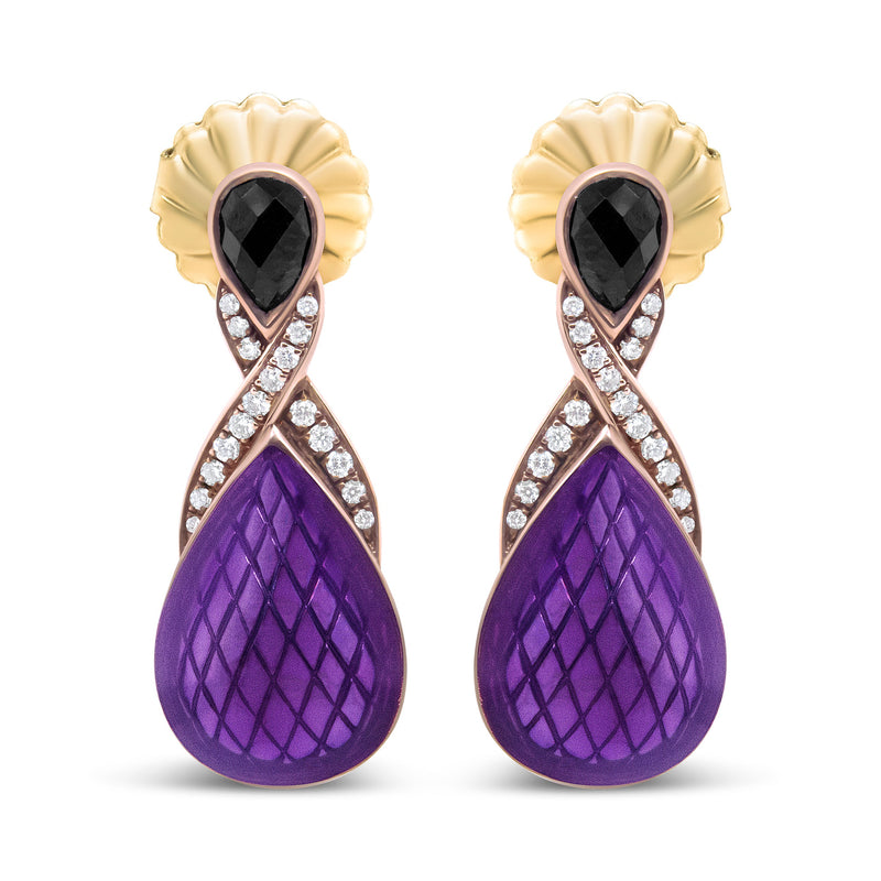 Bids.com 18K Rose Gold Flash Plated .925 Sterling Silver Purple Enamel 1/5 Cttw Round Pave-Set Diamond and 5.5 x 4mm Pear-Shaped Black Onyx Drop Earrings (F-G Color, VS1-VS2 Clarity) Earrings White Smoke White.Sterling Silver / 0.19