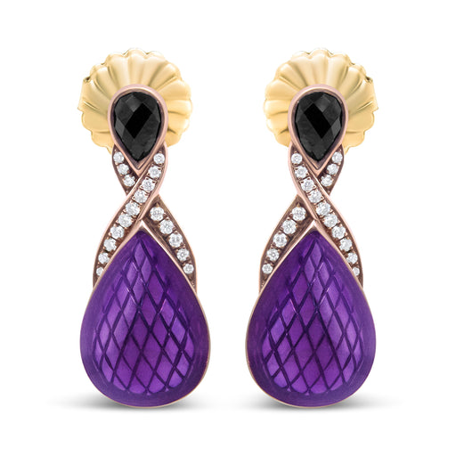 Bids.com 18K Rose Gold Flash Plated .925 Sterling Silver Purple Enamel 1/5 Cttw Round Pave-Set Diamond and 5.5 x 4mm Pear-Shaped Black Onyx Drop Earrings (F-G Color, VS1-VS2 Clarity) Earrings White Smoke White.Sterling Silver / 0.19