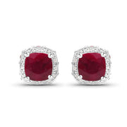 Bids.com 6.12 Carat Dyed Ruby, Ruby and White Topaz .925 Sterling Silver Earrings Earrings White Smoke Default Title