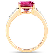 Bids.com 2.70 Carat Genuine Rubellite and White Diamond 14K Yellow Gold Ring Rings White Smoke size 6.00,size 7.00,size 8.00