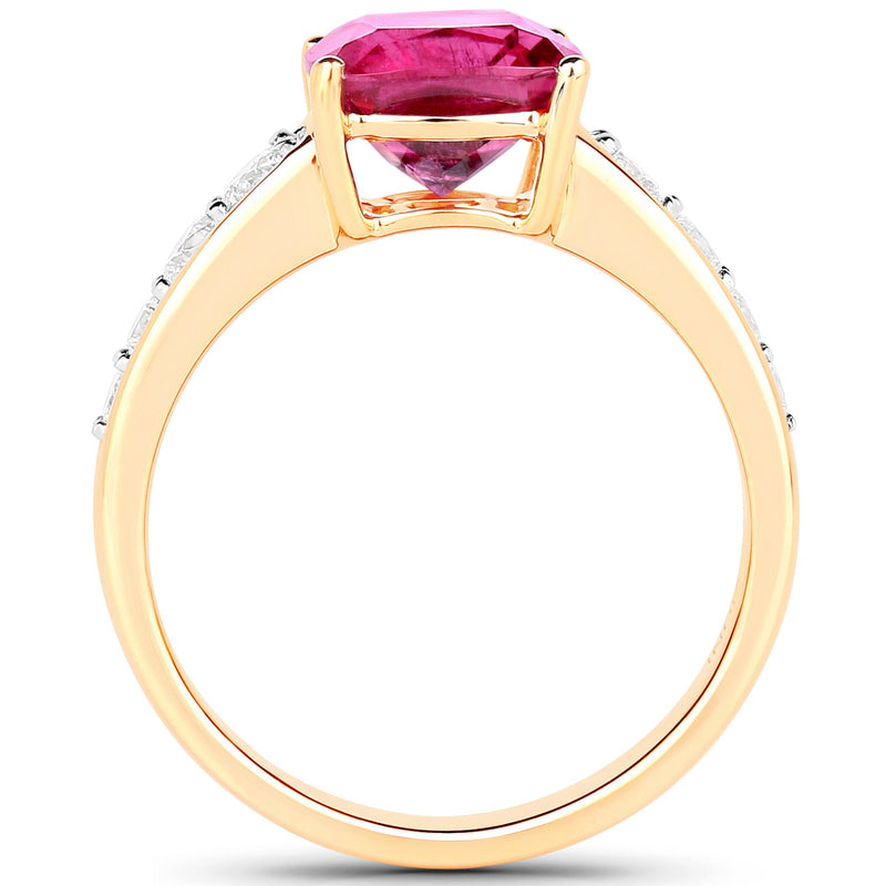 Bids.com 2.70 Carat Genuine Rubellite and White Diamond 14K Yellow Gold Ring Rings White Smoke size 6.00,size 7.00,size 8.00