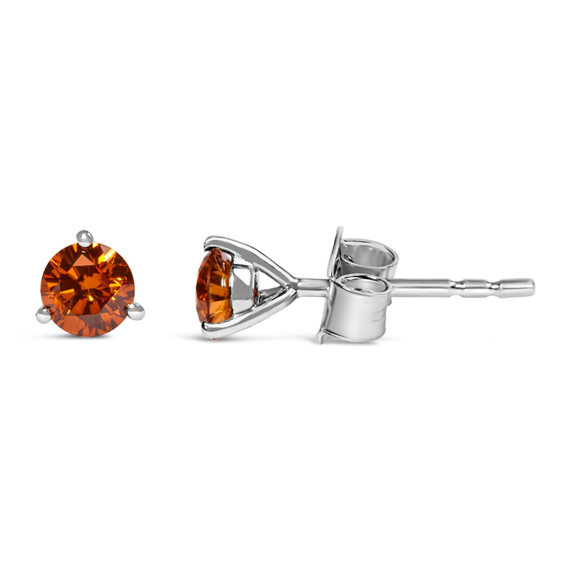 Bids.com 14K White Gold 1/2 Cttw Lab-Grown Round Brilliant-Cut Orange Diamond Classic 3-Prong Martini set Stud Earrings (Orange Color, VS1-VS2 Clarity) Earrings White Smoke White.Gold / 0.5