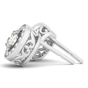 Bids.com 14k White Gold Round Diamond Halo Milgrain Border Earrings (3/4 cttw) Earrings White Smoke White Gold