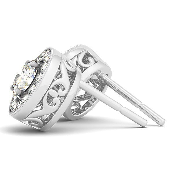 Bids.com 14k White Gold Round Diamond Halo Milgrain Border Earrings (3/4 cttw) Earrings White Smoke White Gold