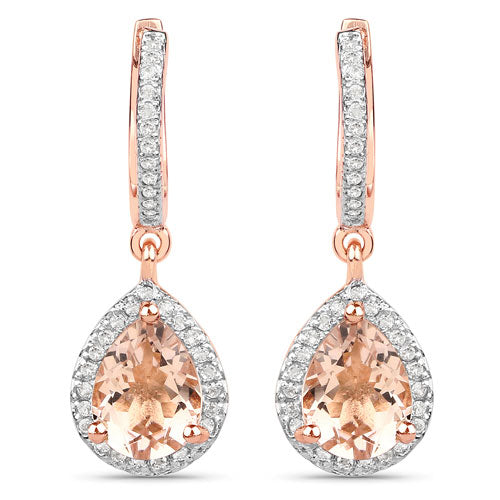 Bids.com 2.03 Carat Genuine Morganite and White Topaz .925 Sterling Silver Earrings Earrings White Smoke Default Title