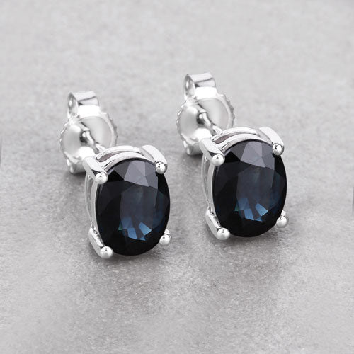Bids.com 1.90 Carat Genuine Blue Sapphire 10K White Gold Earrings Earrings Gray