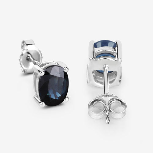 Bids.com 1.90 Carat Genuine Blue Sapphire 10K White Gold Earrings Earrings White Smoke