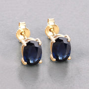 Bids.com 1.90 Carat Genuine Blue Sapphire 10K Yellow Gold Earrings Earrings Gray