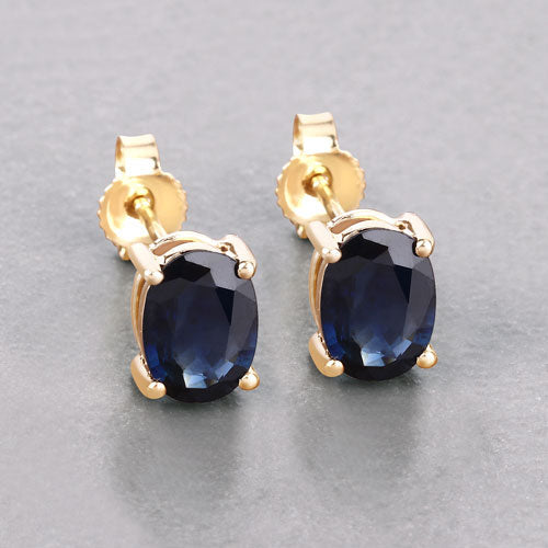 Bids.com 1.90 Carat Genuine Blue Sapphire 10K Yellow Gold Earrings Earrings Gray
