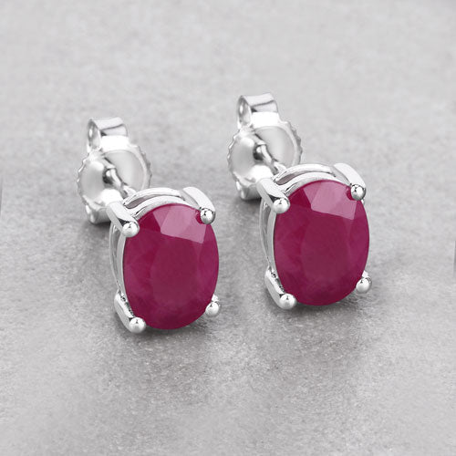 Bids.com 1.70 Carat Genuine Ruby 10K White Gold Earrings Earrings Gray