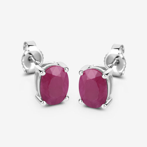 Bids.com 1.70 Carat Genuine Ruby 10K White Gold Earrings Earrings White Smoke