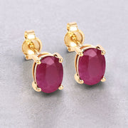 Bids.com 1.70 Carat Genuine Ruby 10K Yellow Gold Earrings Earrings Light Gray