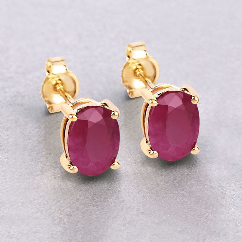 Bids.com 1.70 Carat Genuine Ruby 10K Yellow Gold Earrings Earrings Light Gray