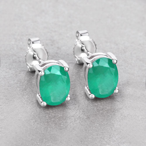 Bids.com 1.44 Carat Genuine Zambian Emerald 10K White Gold Earrings Earrings Gray