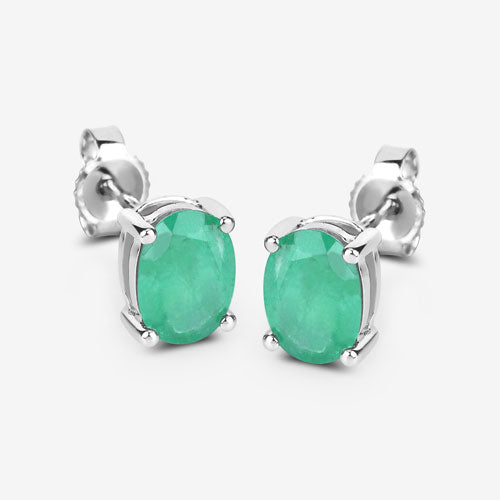 Bids.com 1.44 Carat Genuine Zambian Emerald 10K White Gold Earrings Earrings White Smoke
