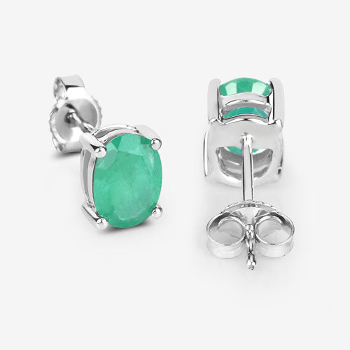 Bids.com 1.44 Carat Genuine Zambian Emerald 10K White Gold Earrings Earrings White Smoke