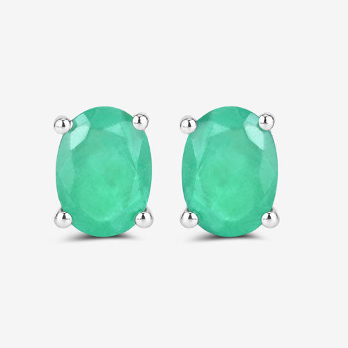 Bids.com 1.44 Carat Genuine Zambian Emerald 10K White Gold Earrings Earrings Medium Aquamarine