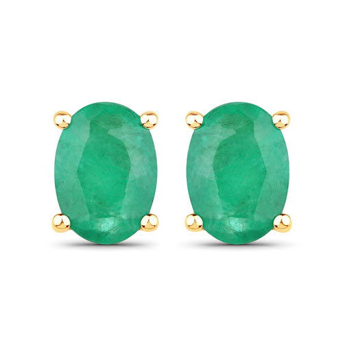 Bids.com 1.44 Carat Genuine Zambian Emerald 10K Yellow Gold Earrings Earrings White Smoke Default Title