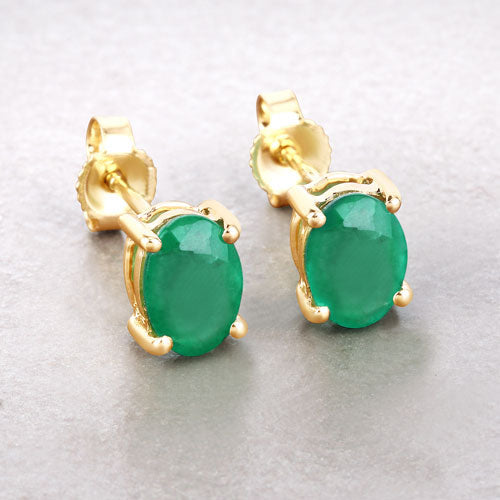 Bids.com 1.44 Carat Genuine Zambian Emerald 10K Yellow Gold Earrings Earrings Lavender