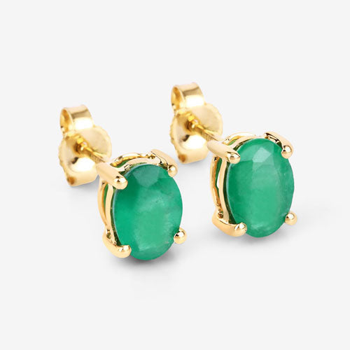 Bids.com 1.44 Carat Genuine Zambian Emerald 10K Yellow Gold Earrings Earrings White Smoke