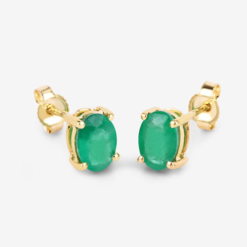 Bids.com 1.44 Carat Genuine Zambian Emerald 10K Yellow Gold Earrings Earrings White Smoke