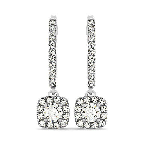 Bids.com Cushion Shape Halo Style Diamond Drop Earrings in 14k White Gold (1/2 cttw) Earrings White Smoke White Gold