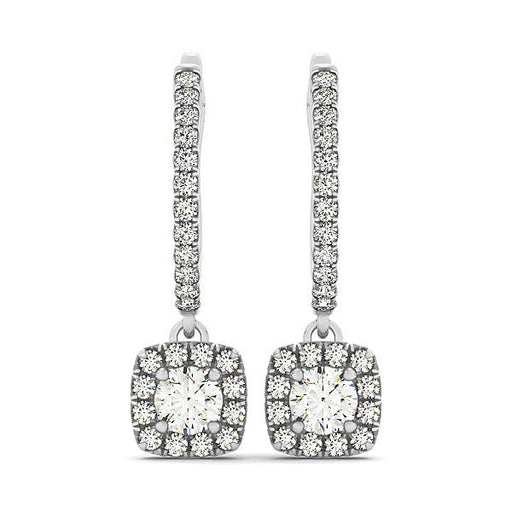 Bids.com Cushion Shape Halo Style Diamond Drop Earrings in 14k White Gold (1/2 cttw) Earrings White Smoke White Gold