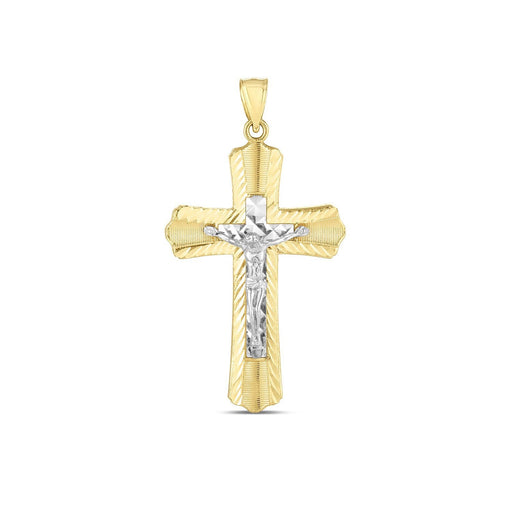 Bids.com 14k Two Tone Gold High Polish Diamond Cut Cross Pendant Pendants White Smoke Two-Tone Gold
