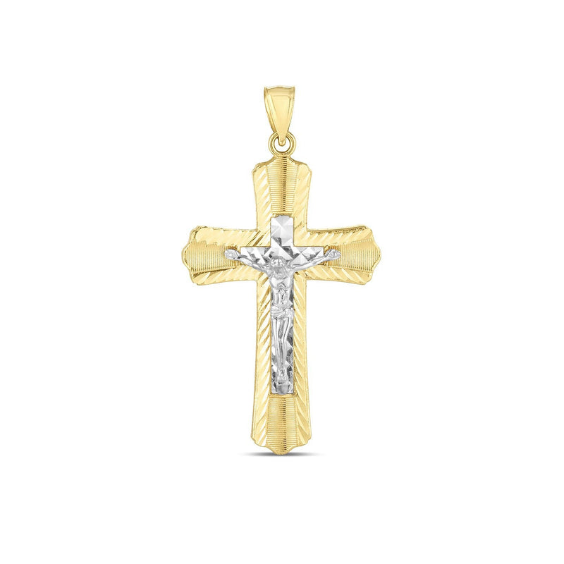 Bids.com 14k Two Tone Gold High Polish Diamond Cut Cross Pendant Pendants White Smoke Two-Tone Gold