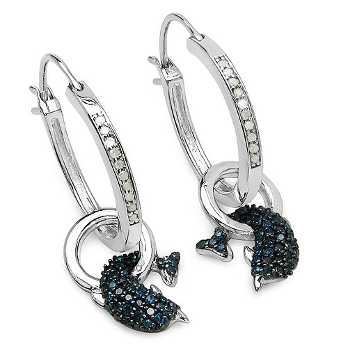 Bids.com 0.54 Carat Genuine Blue Diamond and White Diamond .925 Sterling Silver Earrings Earrings White Smoke Default Title