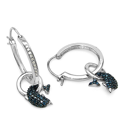 Bids.com 0.54 Carat Genuine Blue Diamond and White Diamond .925 Sterling Silver Earrings Earrings White Smoke