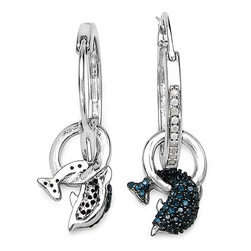 Bids.com 0.54 Carat Genuine Blue Diamond and White Diamond .925 Sterling Silver Earrings Earrings White Smoke