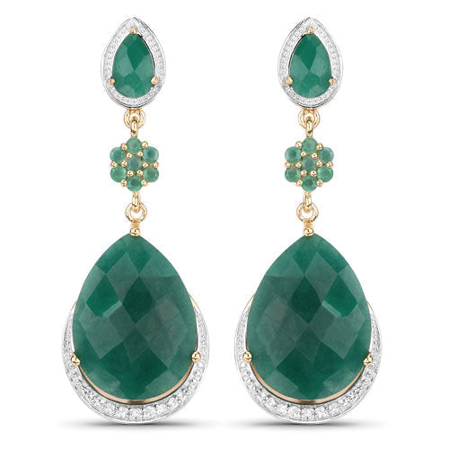 Bids.com 22.70 Carat Dyed Emerald and White Topaz .925 Sterling Silver Earrings Earrings White Smoke Default Title