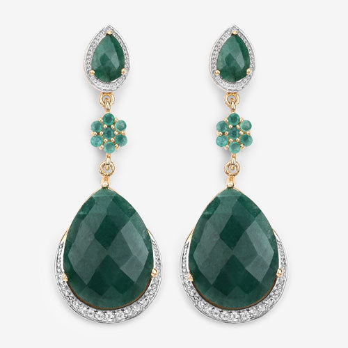 Bids.com 22.70 Carat Dyed Emerald and White Topaz .925 Sterling Silver Earrings Earrings White Smoke